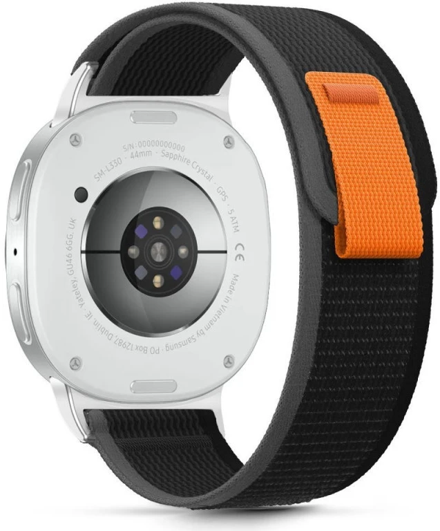 Tech-Protect Nylon Stripe apyrankė skirta Samsung Galaxy Watch 40/44/46 mm – juodos spalvos ir oranžinės spalvos