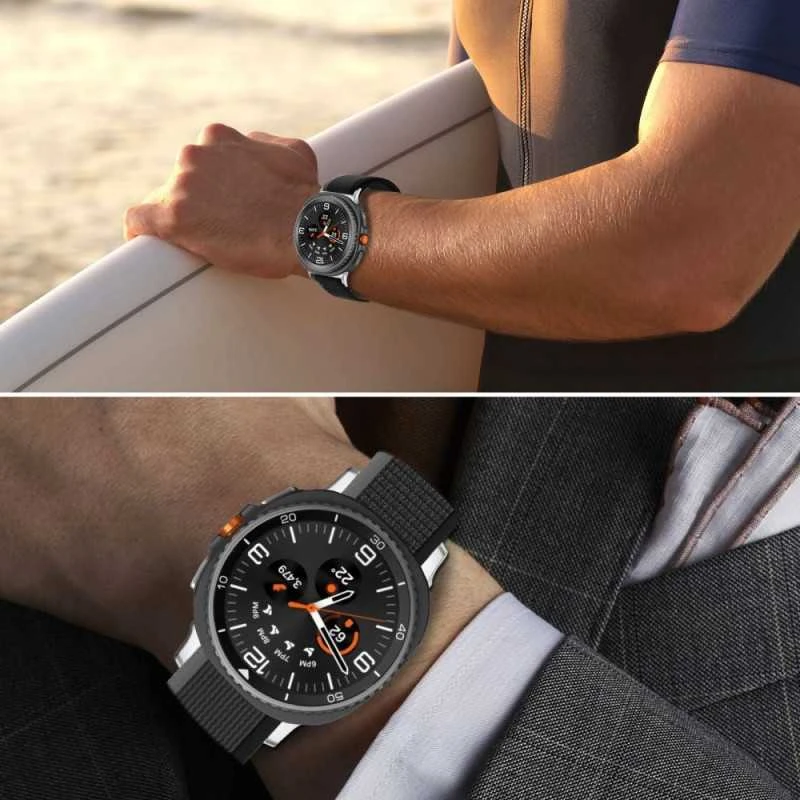Tech-Protect Nylon Stripe apyrankė skirta Samsung Galaxy Watch 40/44/46 mm – juodos spalvos ir oranžinės spalvos