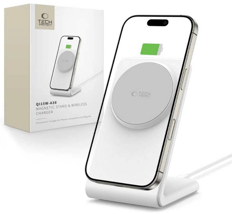 Tech-Protect QI15W-A38 MagSafe belaidis įkroviklis - Baltas