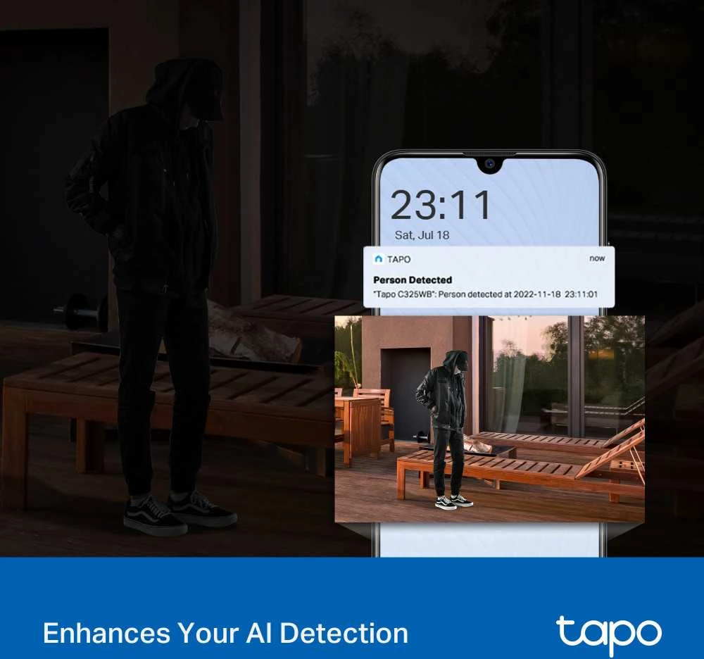 TP-LINK | ColorPro Outdoor Security Wi-Fi kamera | Tapo C325WB | Kulka | 4 MP | F1.0 | IP66 | H.264 | „MicroSD“, iki 512 GB