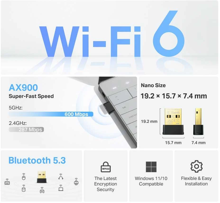 TP-Link Archer TX10UB techninių specifikacijų infografikas