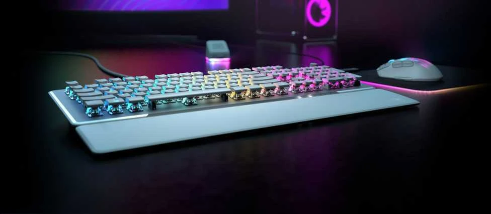 Klaviatūra žaidimams Turtle Beach Vulcan II Roccat Titan II Raudona su laidu mechaninė su pašvietimu balta