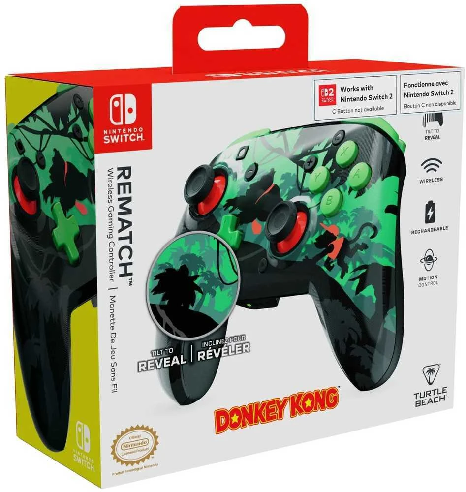 „Turtle Beach Rematch“ – „Donkey Kong“ žaidimas, kuriame žaidėjas yra „Switch 2“.