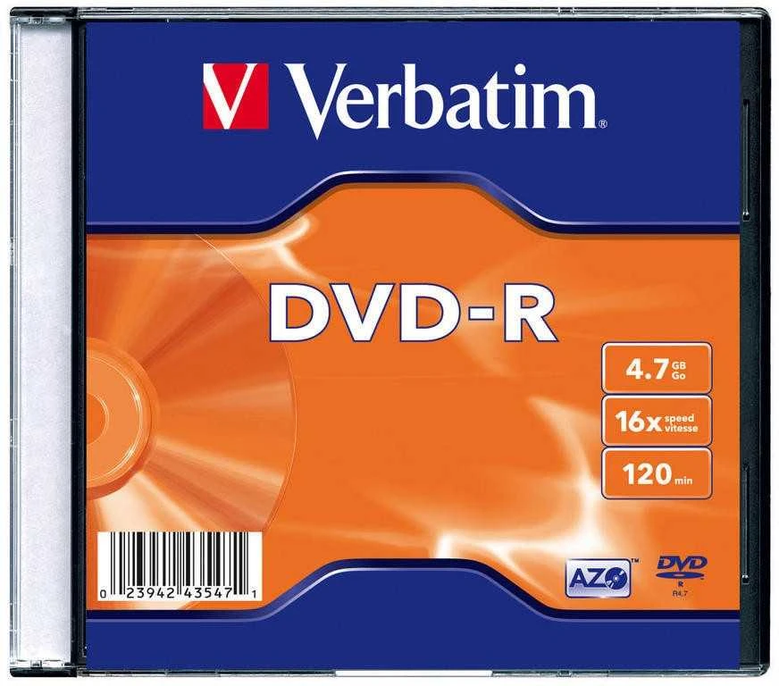 Verbatim DVD-R 4.7GB 16X AZO Matinis Sidabrinis slim box - 43547