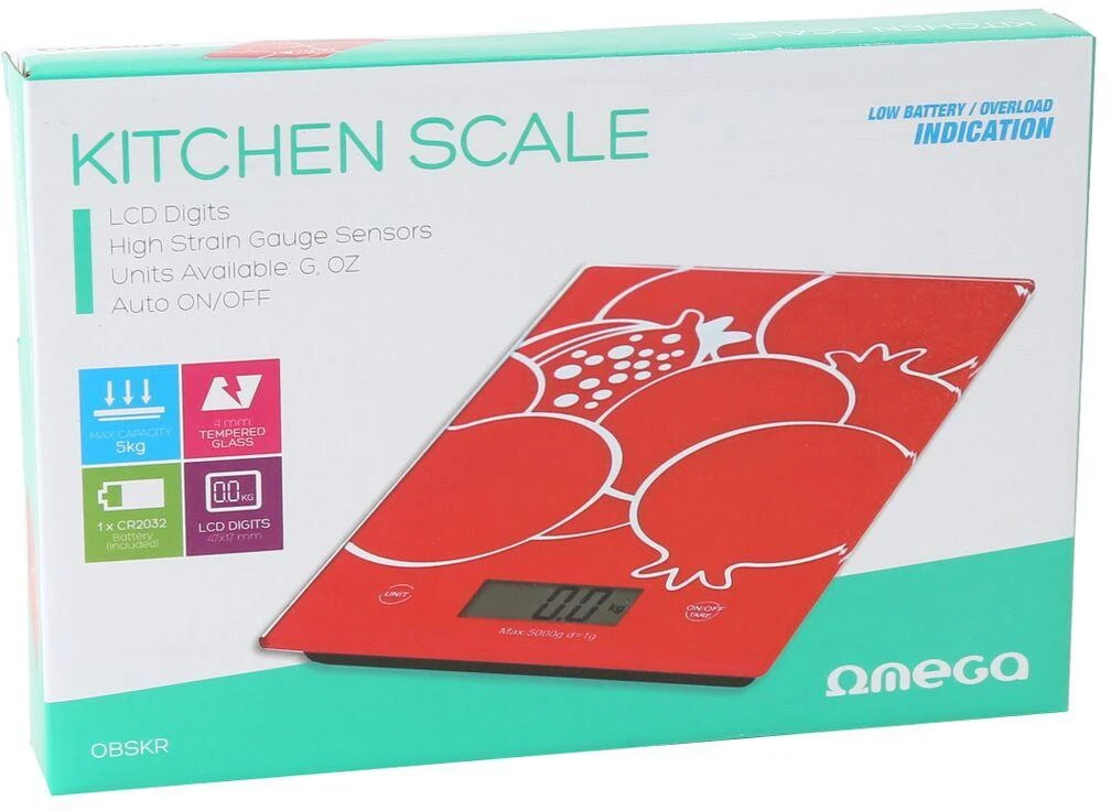 Omega virtuvinės svarstyklės OBSKR, raudonos