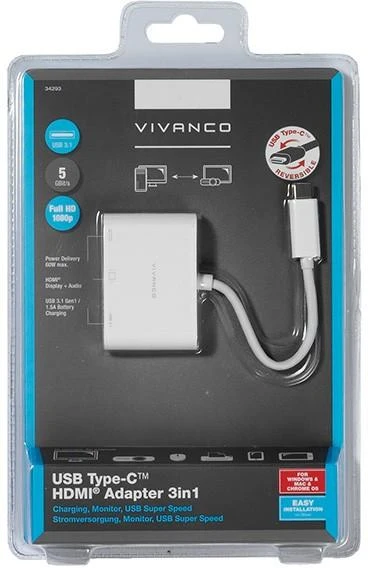 Vivanco USB-C į HDMI 3in1 adapteris pakuotėje