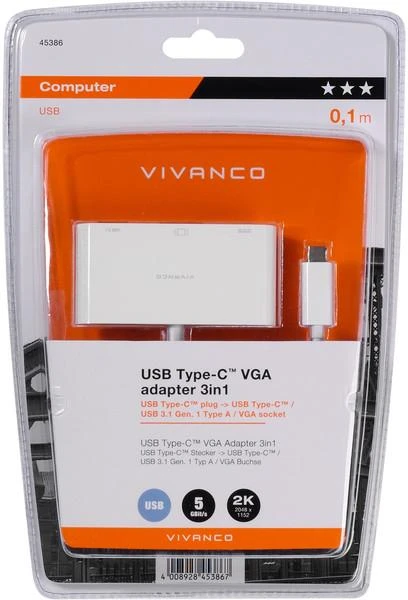 Vivanco 3in1 USB-C ir VGA adapteris pakuotėje