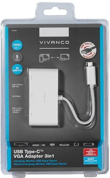 Vivanco 3in1 USB-C į VGA adapteris pakuotėje