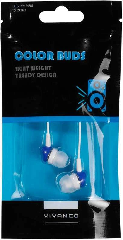 Vivanco Color Buds mėlynos ausinės pakuotėje