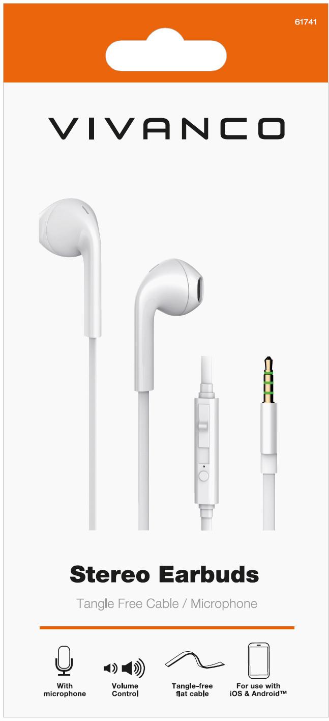 Vivanco ausinės Stereo Earbuds, baltos (61741)