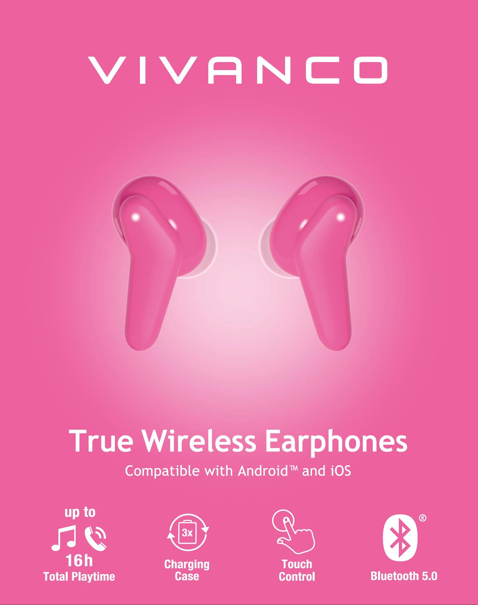 Vivanco Fresh Pair BT ausinės, rožinės spalvos reklaminė vizualizacija