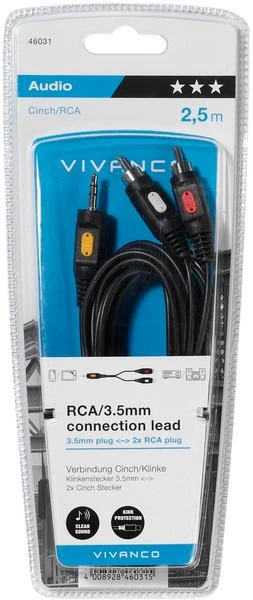 Vivanco kabelis 3,5 mm – 2xRCA 2,5 m (46031)