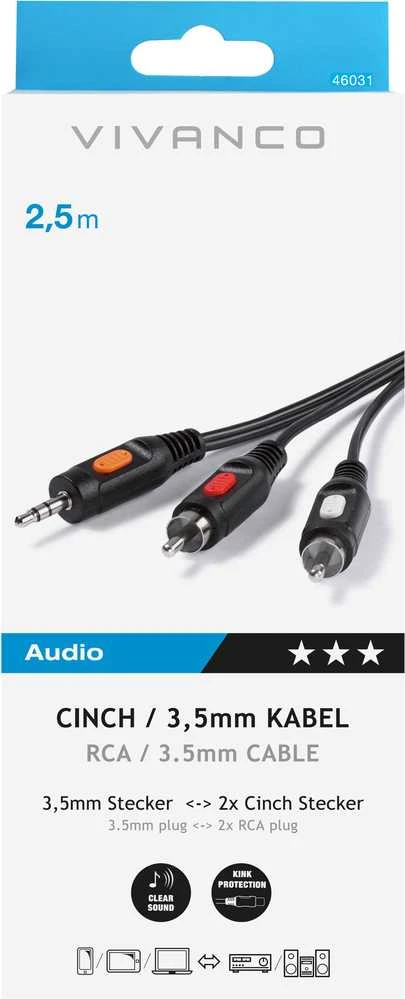 Vivanco cable 3.5mm - 2xRCA 2.5m