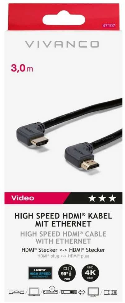 Vivanco kabelis HDMI – HDMI 3m angeled (47107)