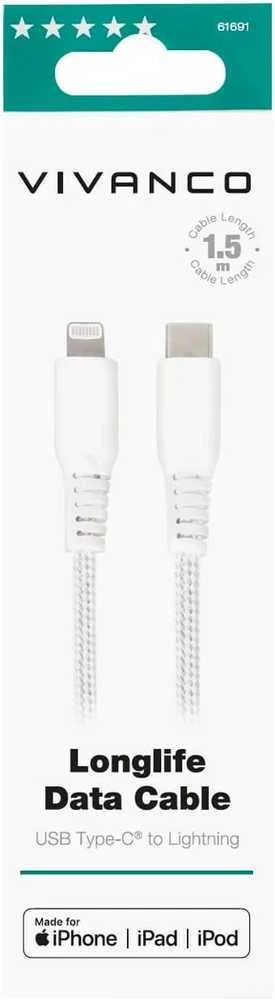 Vivanco kabelis Lightning - USB-C LongLife Data 1,5 m, baltas (61691)