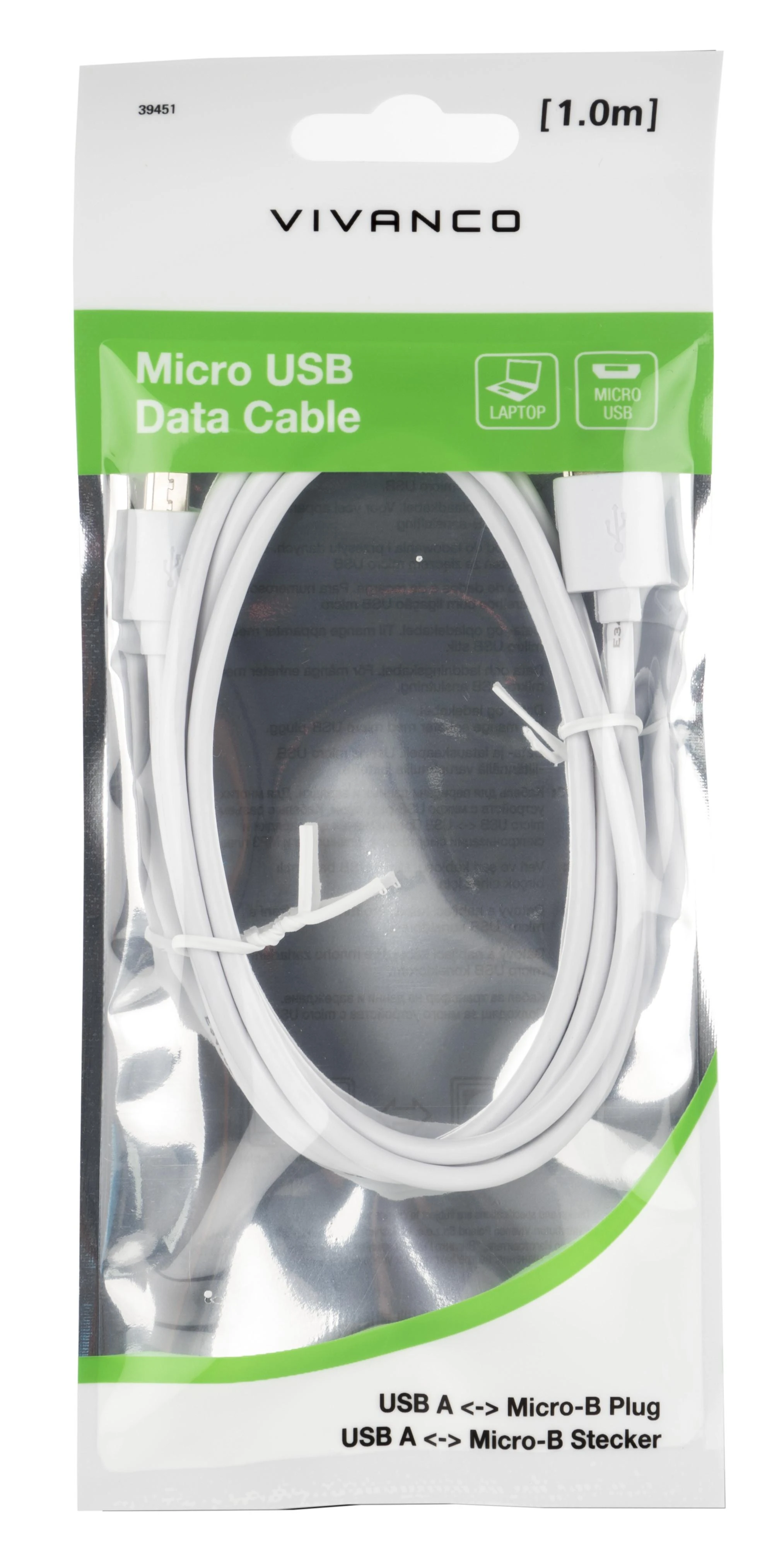 Vivanco kabelis Polybag microUSB 1m (39451)