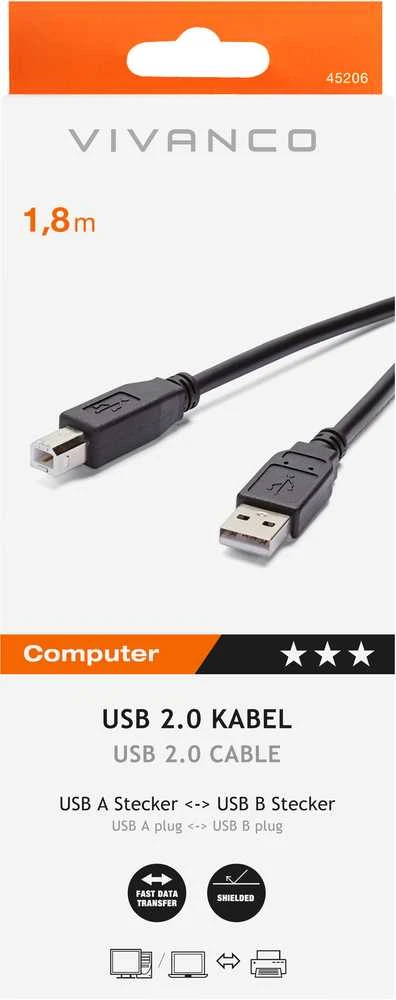 Vivanco cable USB 2.0 A-B 1.8m