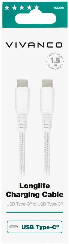 Vivanco kabelis USB-C – USB-C LongLife įkrovimas 1,5 m, baltas (62398)