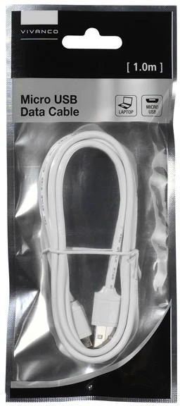 Vivanco 1m baltas USB į microUSB laidas pakuotėje