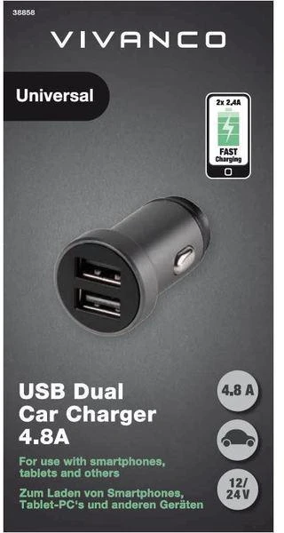 Vivanco dvigubas automobilinis USB įkroviklis