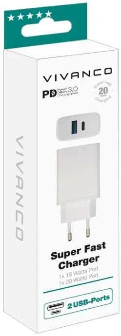 Sieninis Įkroviklis - Vivanco 62401 USB-C PD 20 W Įkroviklis, Baltas
