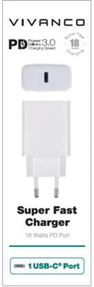 Vivanco įkroviklis USB-C 3A 18W, baltas (60810)