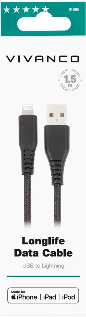 Vivanco kabelis USB - Lightning 1,5 m, juodas (61688)