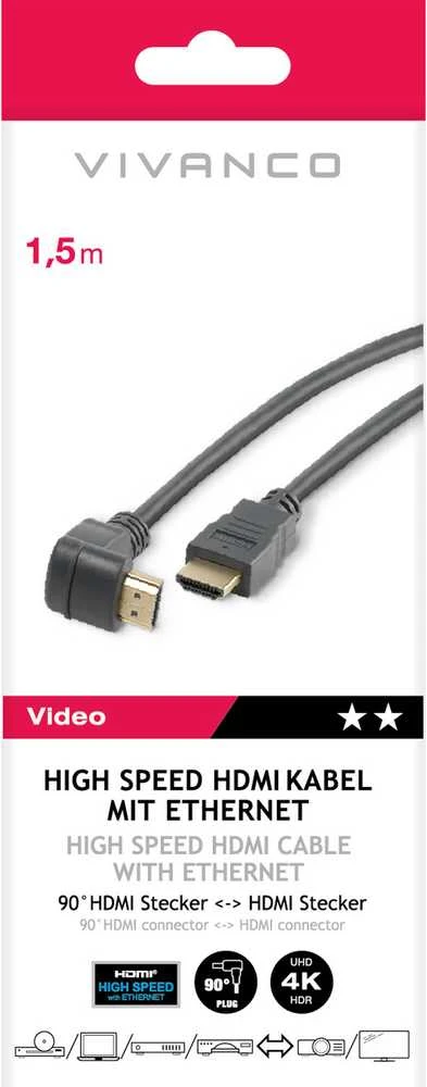 Vivanco kabelis HDMI - HDMI 1,5 m kampinis