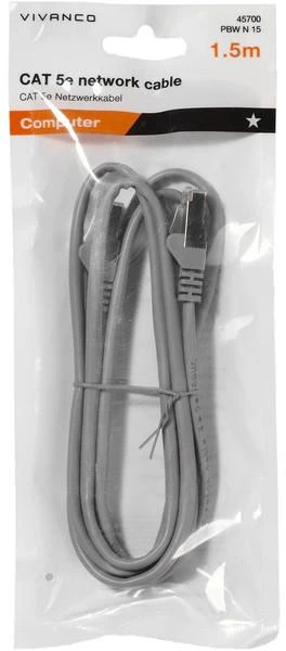 Vivanco patch cable Cat.5e Polybag 1,5m, pilka (45700)