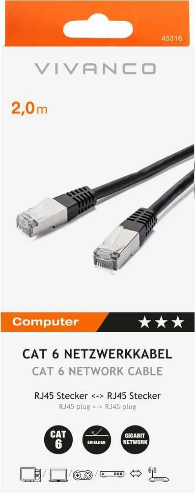 Vivanco tinklo kabelis CAT 6 2m, juodas (45316)