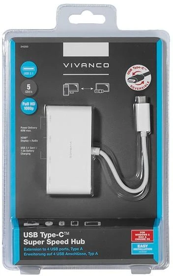 Nežinomas Šakotuvas VIVANCO 34292, USB-C, HUB, 4-portų