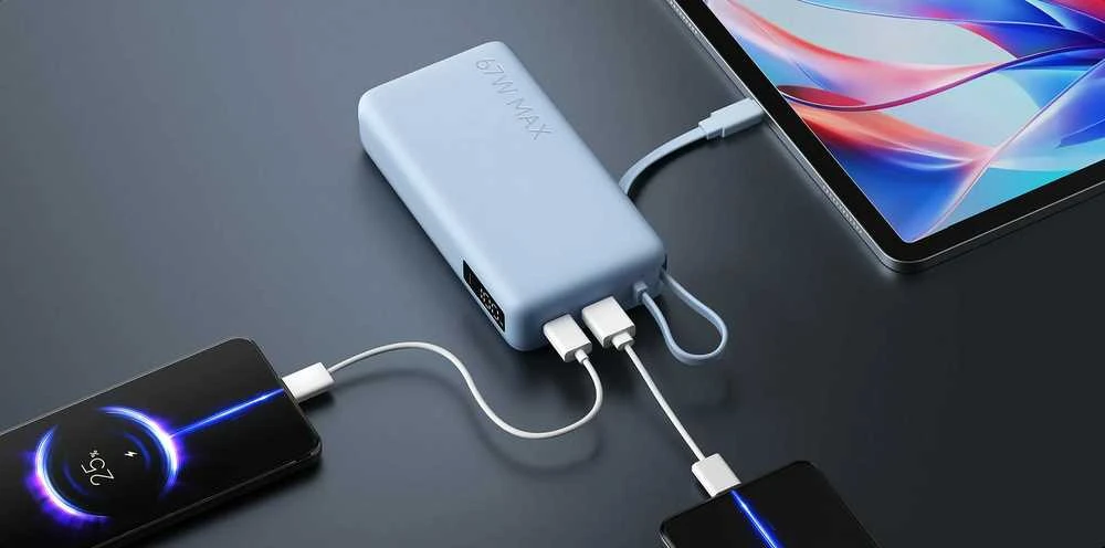 „Xiaomi“ 67 W išorinė baterija 20000 (su integruotu laidu) | 20000 mAh | Ice Mėlyna