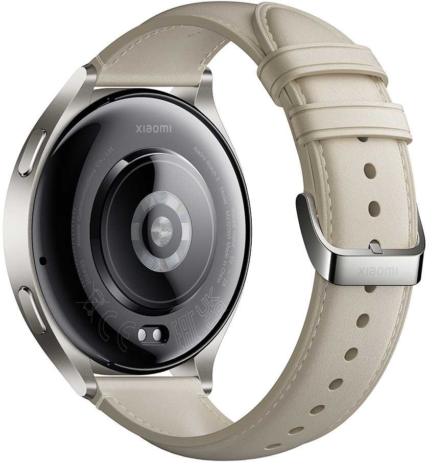 Išmanusis laikrodis Xiaomi Watch 2, Titano spalvos korpusas, su baltos spalvos odiniu dirželiu