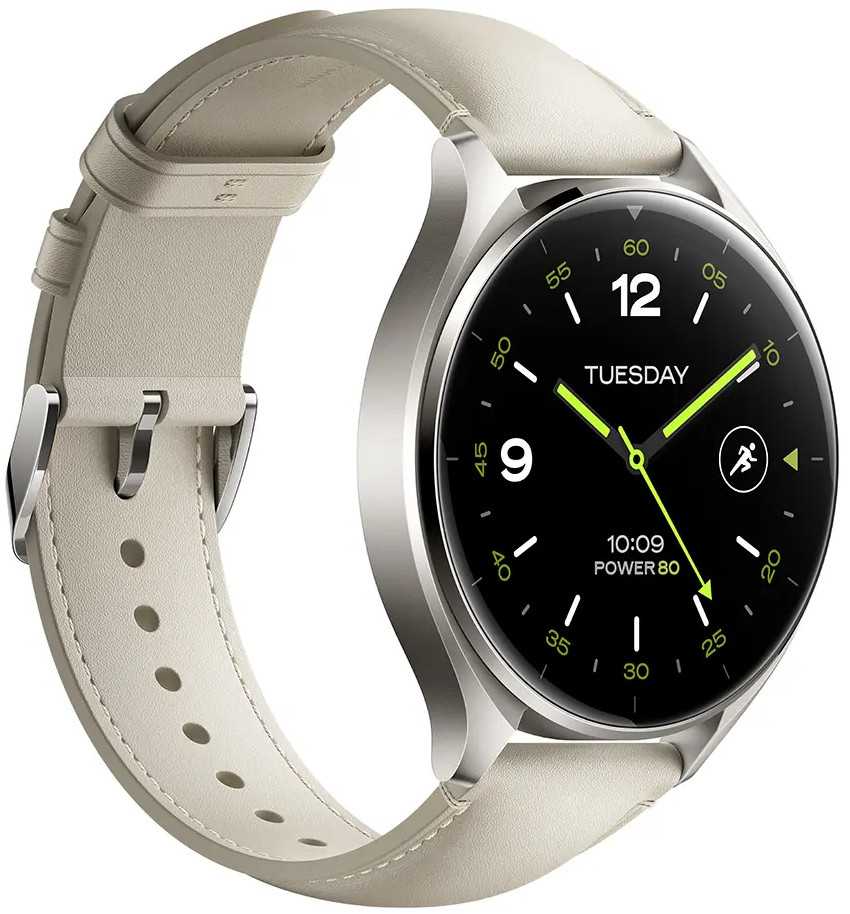 Išmanusis laikrodis Xiaomi Watch 2, Titano spalvos korpusas, su baltos spalvos odiniu dirželiu