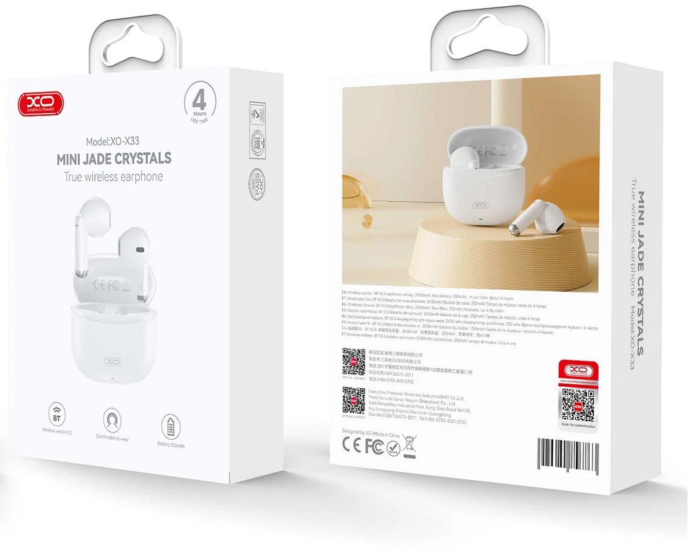 XO Bluetooth ausinės X33 pakuočių rinkinys