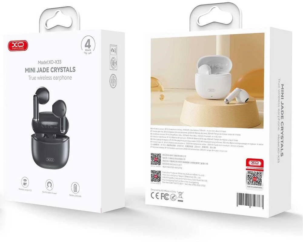 XO Bluetooth ausinės X33 TWS juodos