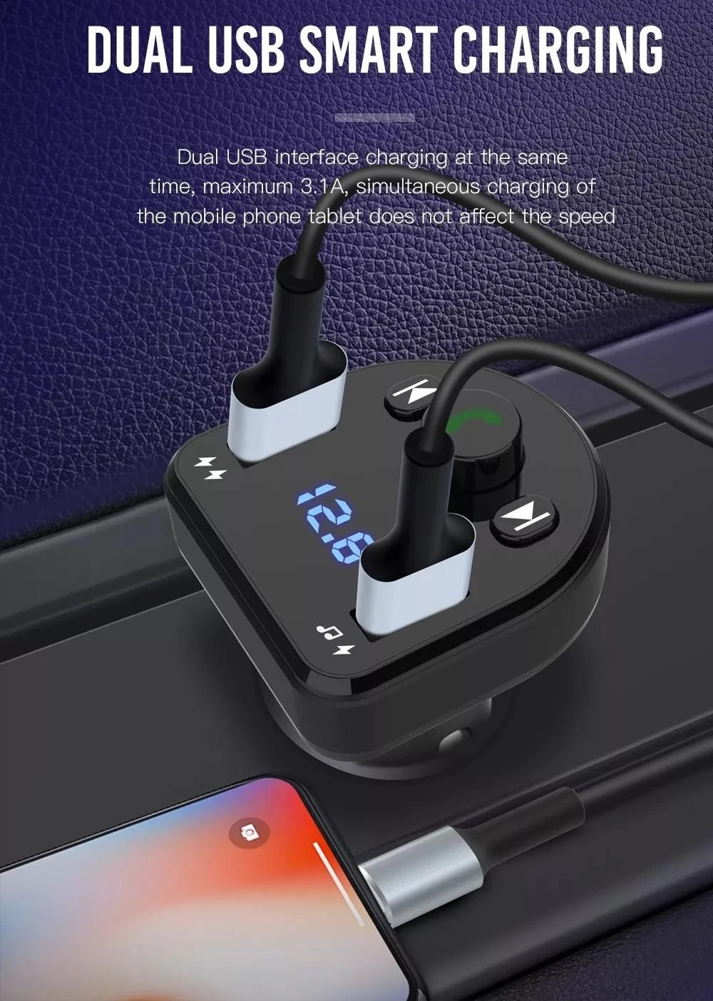 XO FM moduliatorius BCC01 Bluetooth MP3 automobilinis įkroviklis 15W juodos spalvos