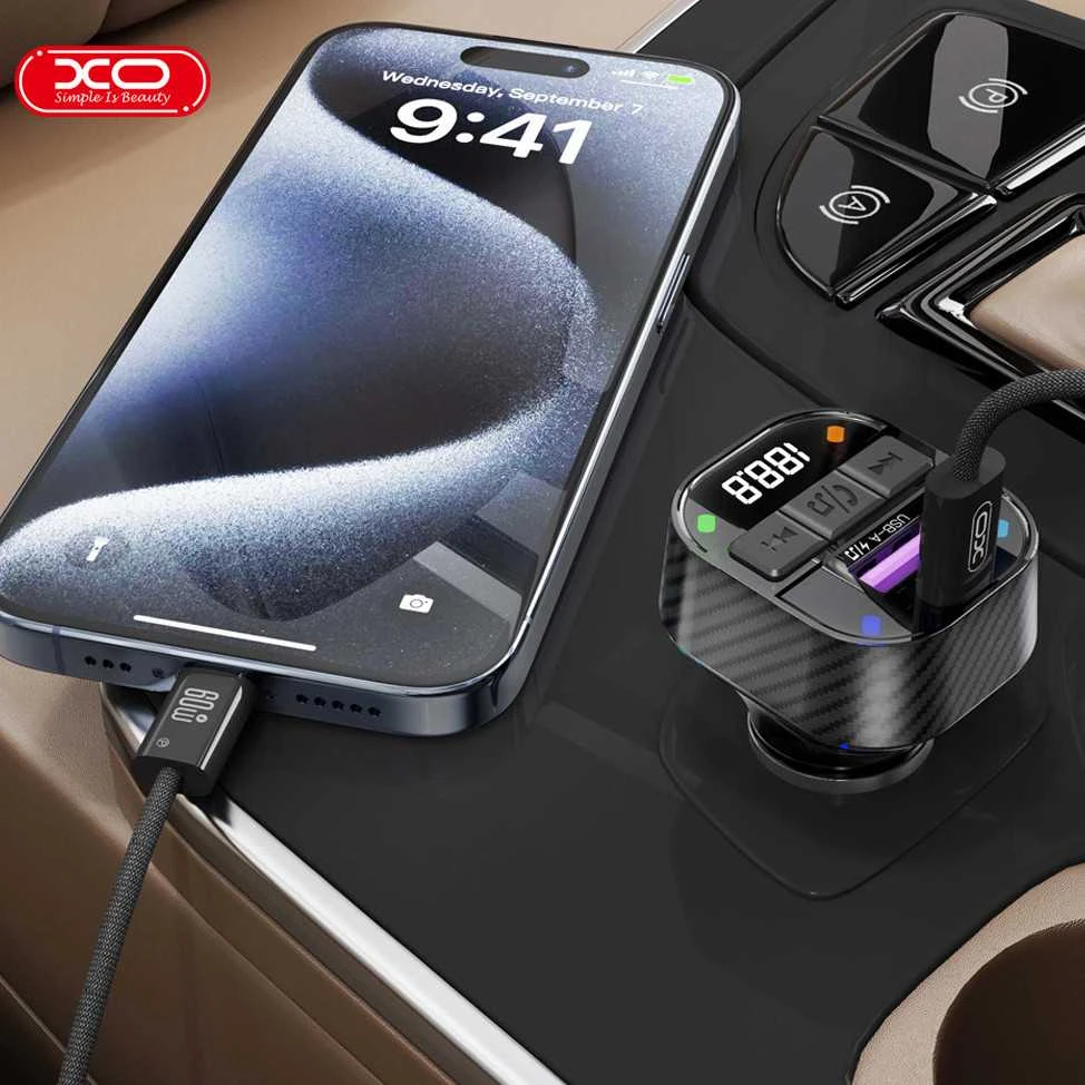 XO FM siųstuvas BCC17 Bluetooth MP3 automobilinis įkroviklis 30W juodas