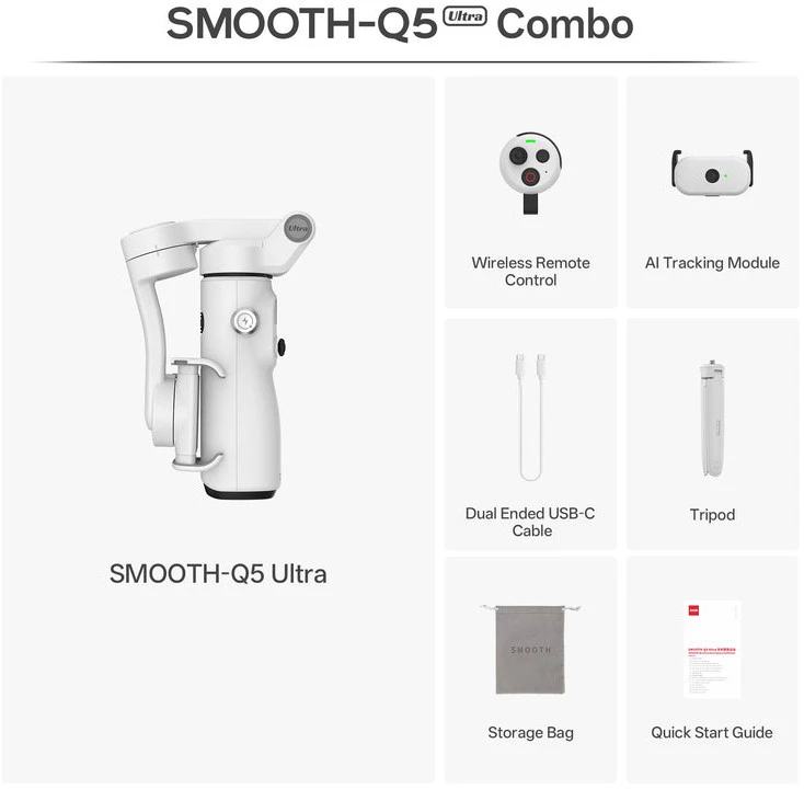 Zhiyun Smooth Q5 Ultra Combo 3 ašių išmaniojo telefono stabilizatorius