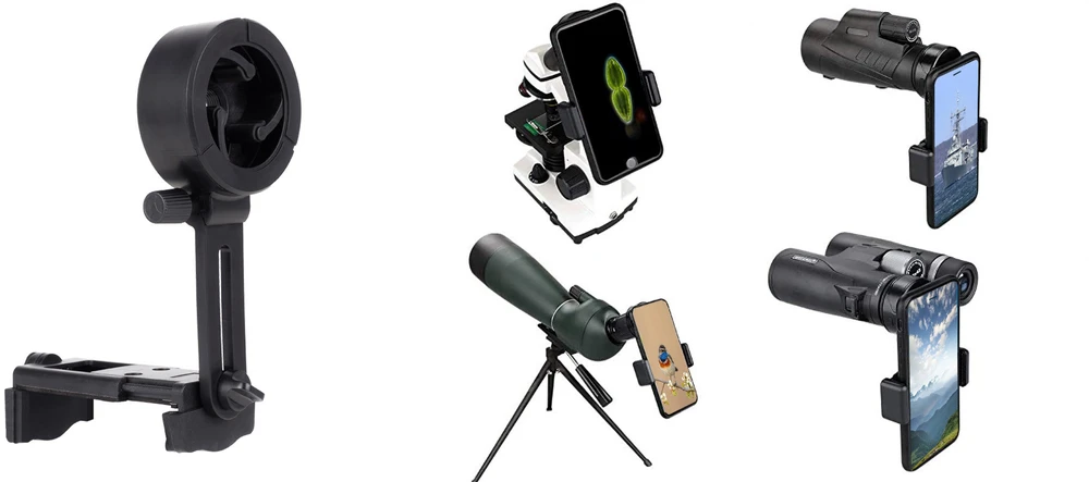 Žiūronai Adapteris - Redleaf SOM-3 išmaniojo telefono tvirtinimo adapteris optiniams prietaisams, teleskopams, mikroskopams, 55,9–99 mm, juodas