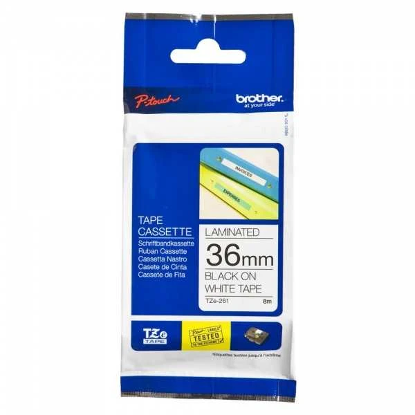 Brother | TZe-261 Laminated Tape | Juodas on Baltas | TZe | 8 m | 3.6 cm