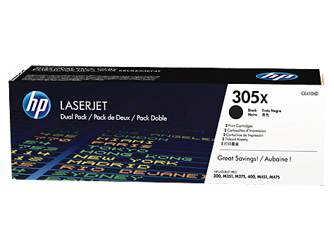 „Hewlett Packard“ (HP) HP 305X 2 didelės talpos juodos originalios „LaserJet“ tonerio kasetės (4000 puslapių viena kasetė)