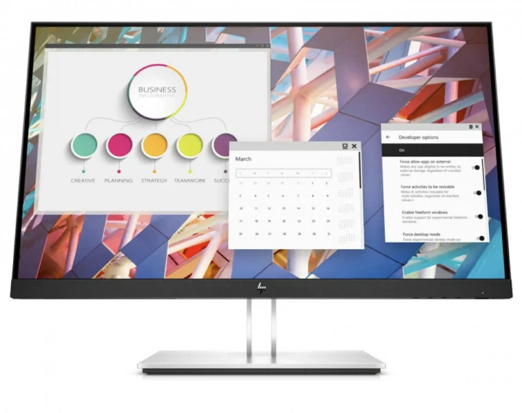 „Hewlett Packard“ (HP) „HP E24i G4 WUXGA“ monitorius – 24 colių, 1920 x 1200 WUXGA, 250 nitų, 60 Hz, AG, IPS, HDMI/VGA/DisplayPort, 4 USB-A, reguliuojamo aukščio / pakreipimo / pasukimo / sukimosi ašys, 3 metimai