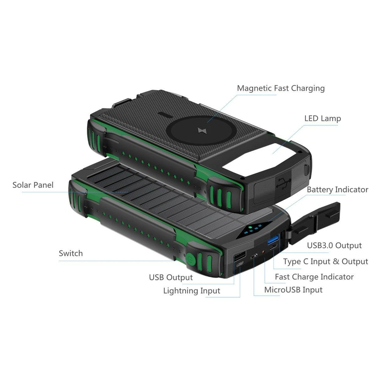 4Smarts Solar Power Bank Rugged TitanPack UltiMag 20000mAh Žalias ( Žalias)