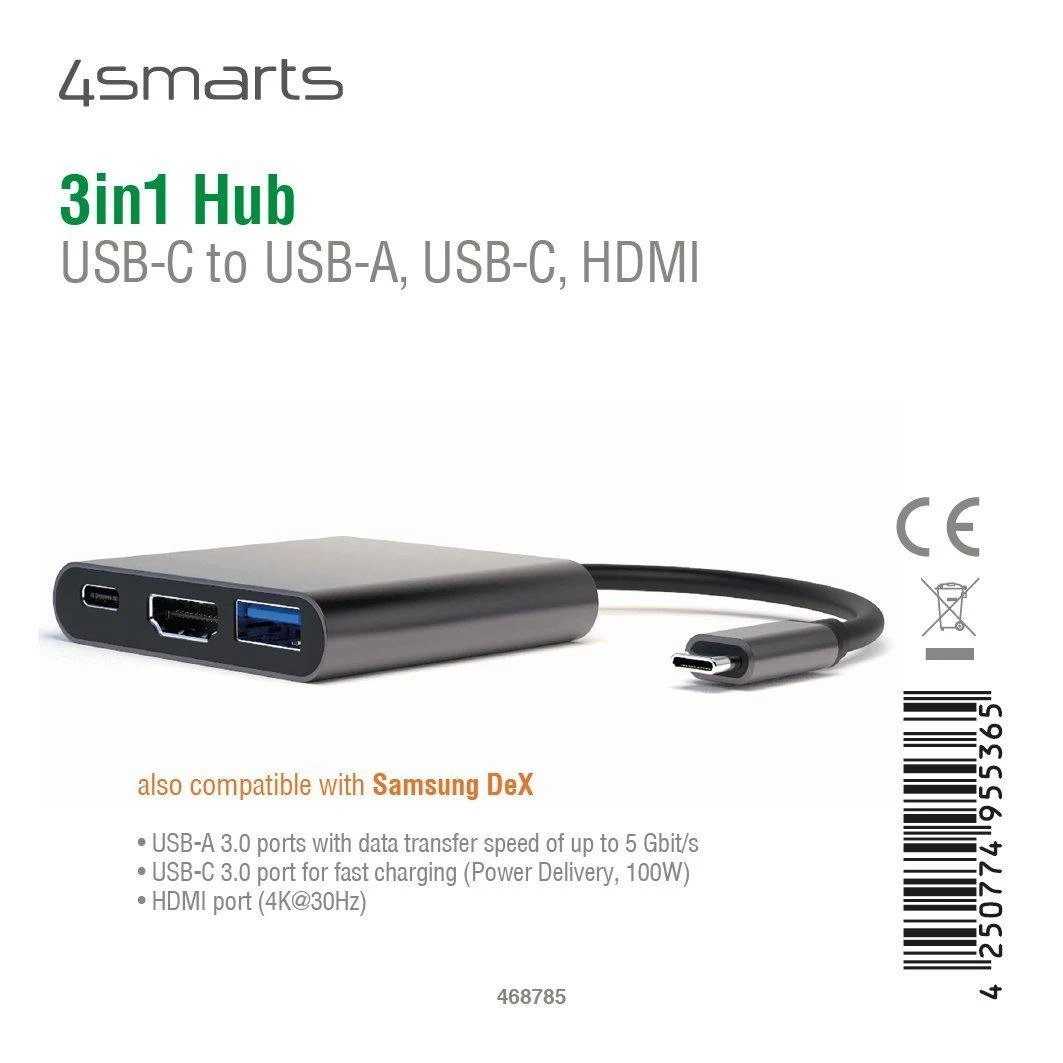 4Smarts 3in1 Hub su DeX funkcija, pilkas