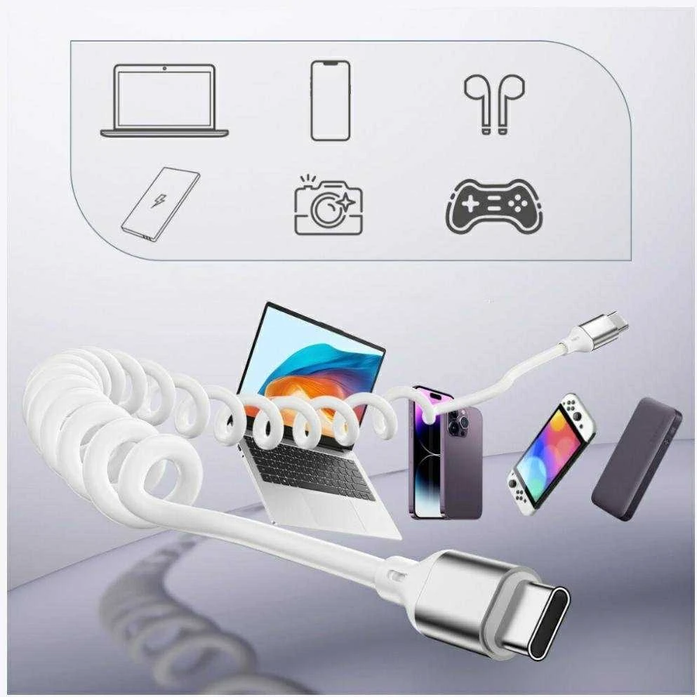 Kabelis 4smarts spiralinis USB-C į USB-C 240W baltos spalvos