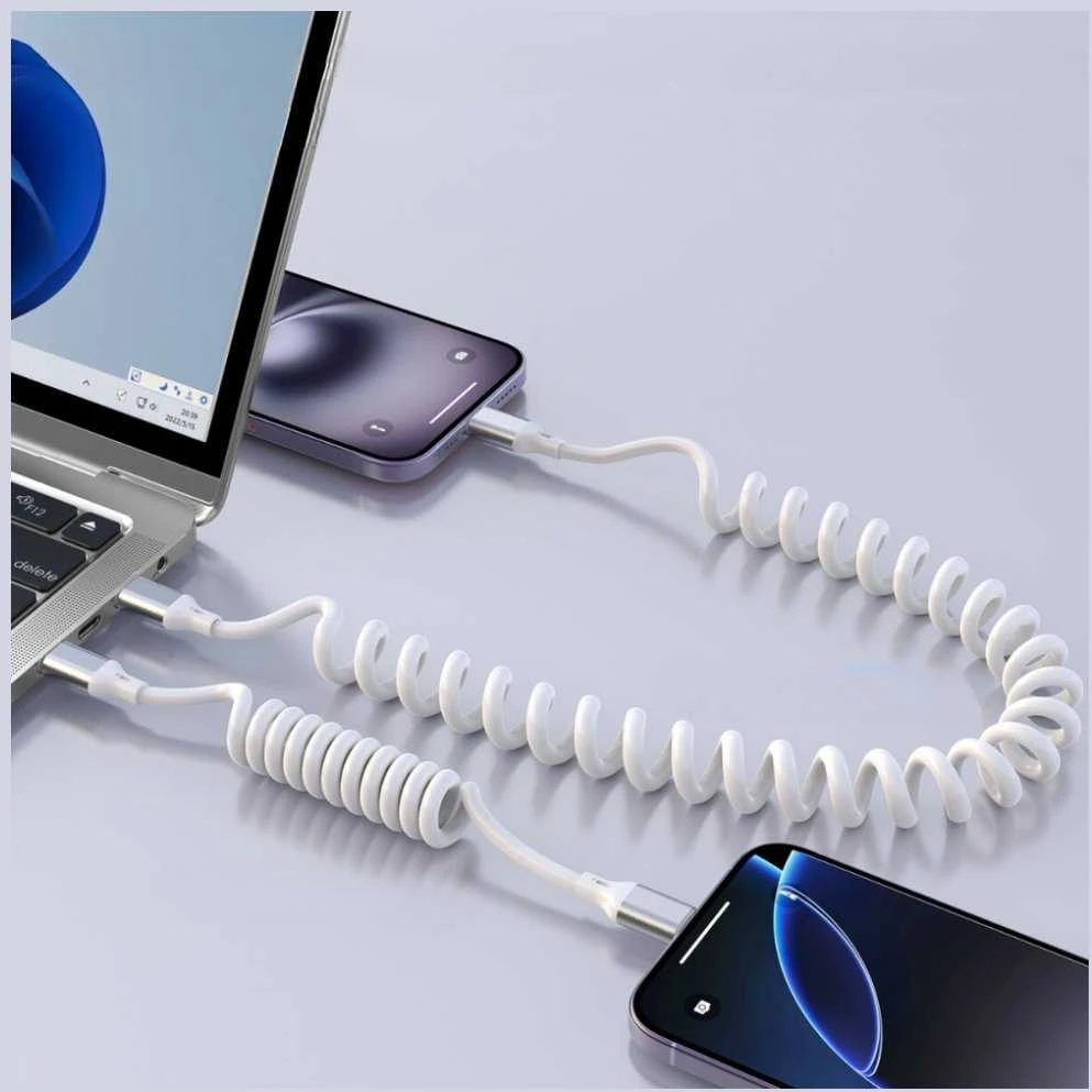 Kabelis 4smarts spiralinis USB-C į USB-C 240W baltos spalvos