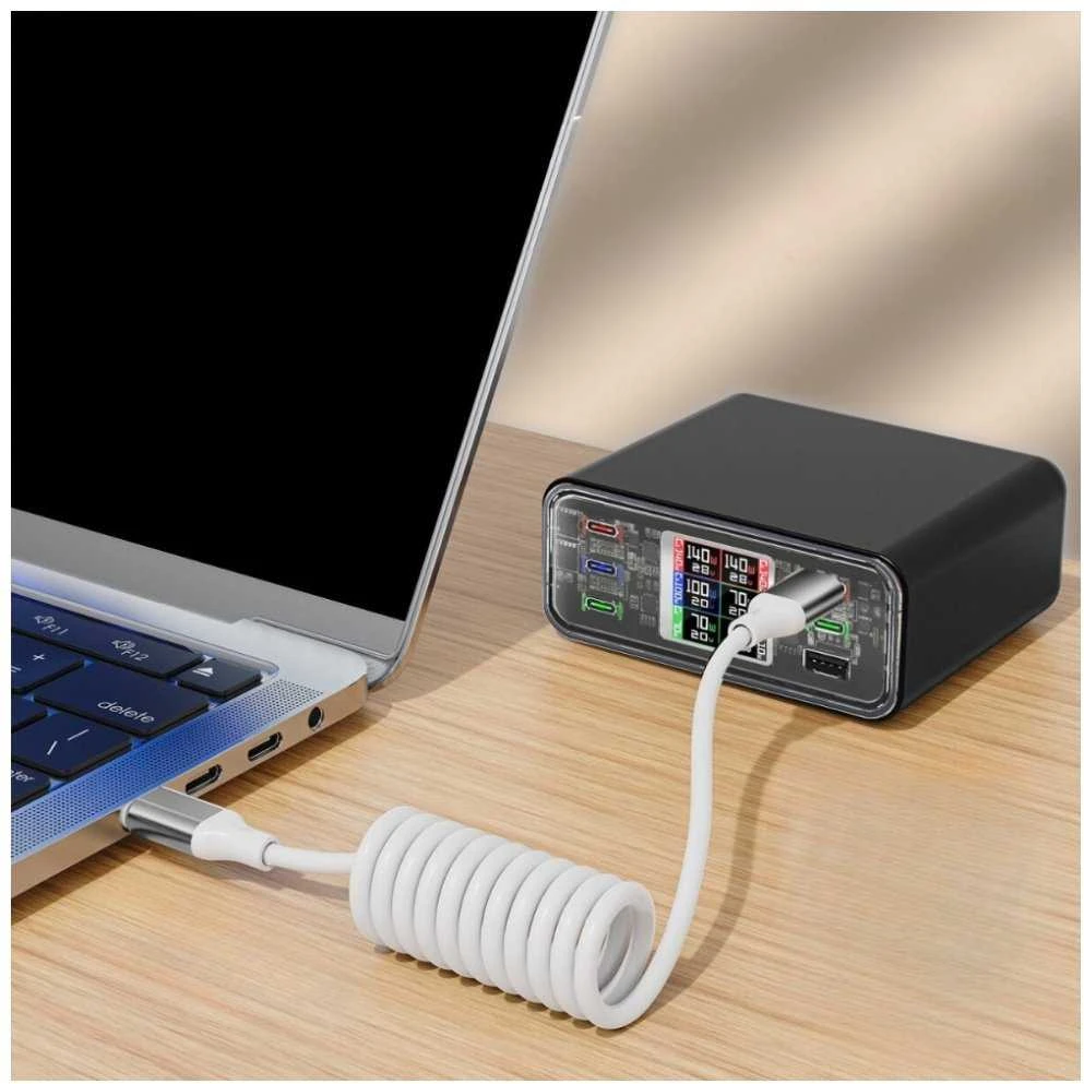 Kabelis 4smarts spiralinis USB-C į USB-C 100W baltos spalvos