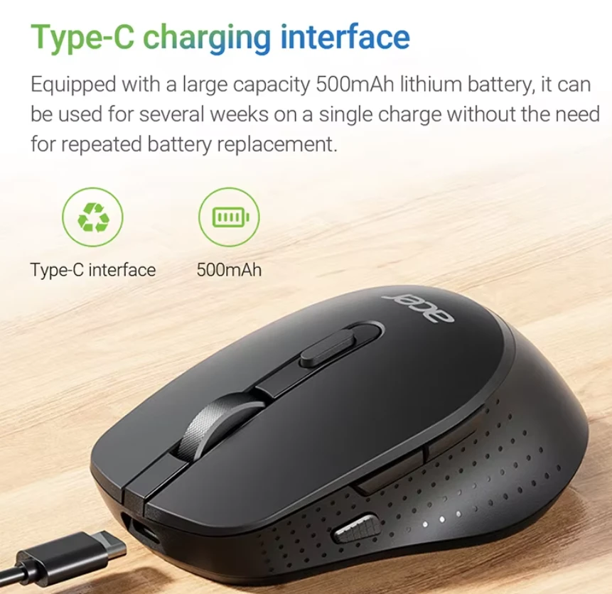 Pelė Acer M155 Optinė belaidė pelė 1600DPI / USB-C / Bluetooth