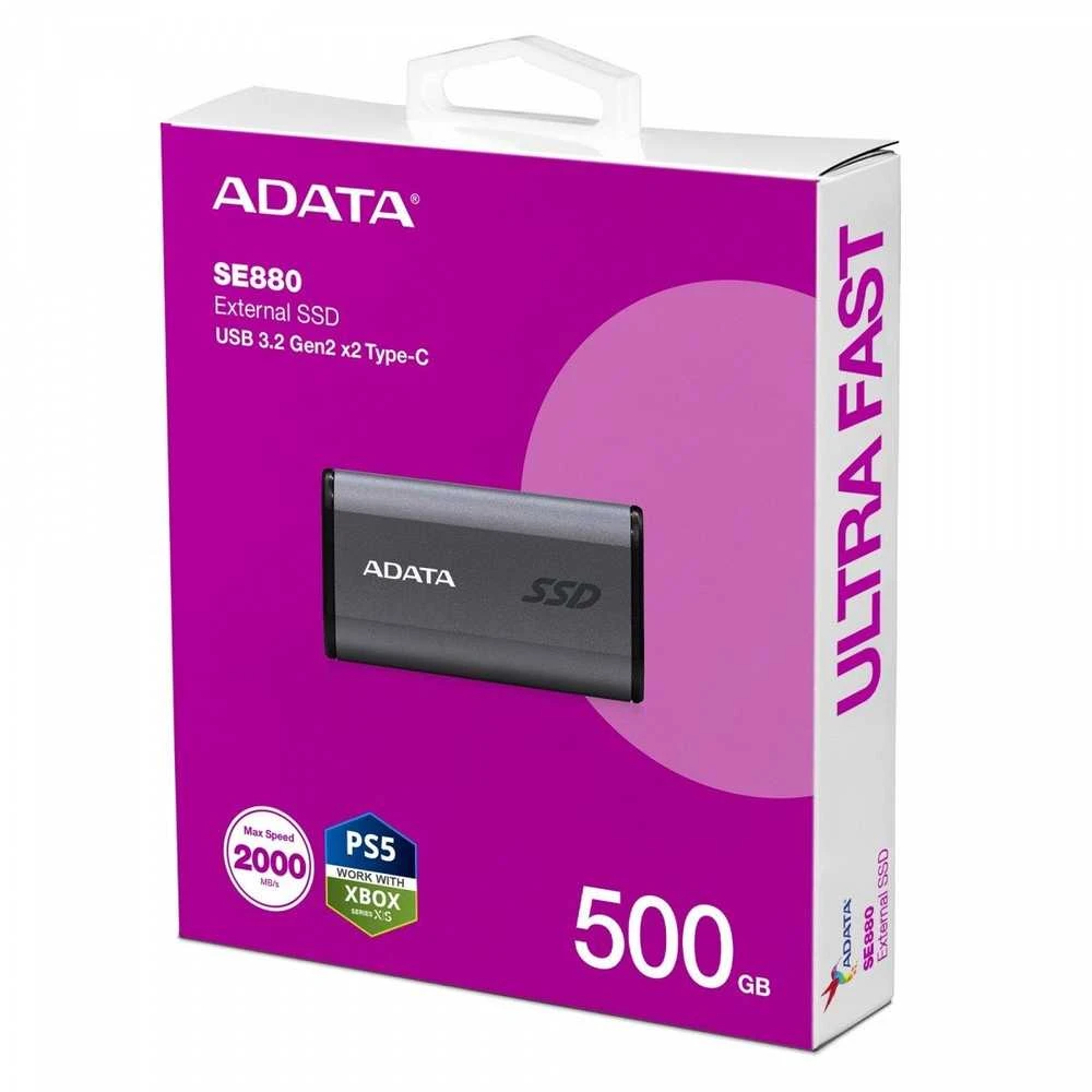 Išorinis kietasis diskas SSD Adata SE880 500GB, rašymo greitis 2000 MB/s, skaitymo greitis 2000 MB/s